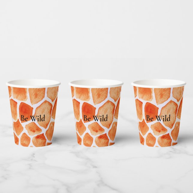 Orange Giraffe Animal Print Paper Cups (Multi)