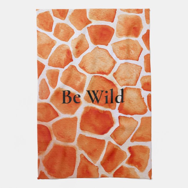 Orange Giraffe Animal Print Tea Towel (Vertical)