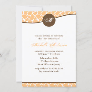 Orange Giraffe Pattern Birthday Invitation