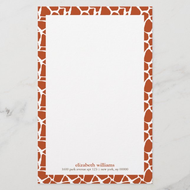 Orange Giraffe Pattern Stationery (Front)