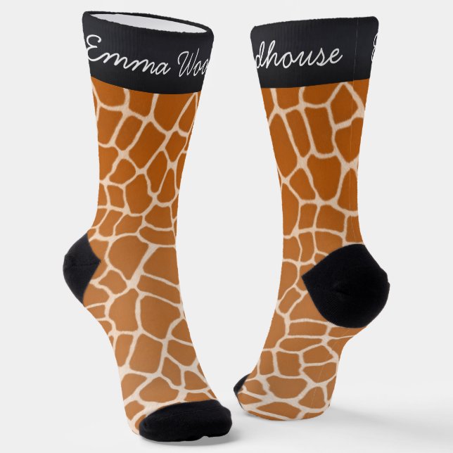 Orange Giraffe Print Amusing Personalised Animal Socks (Angled)