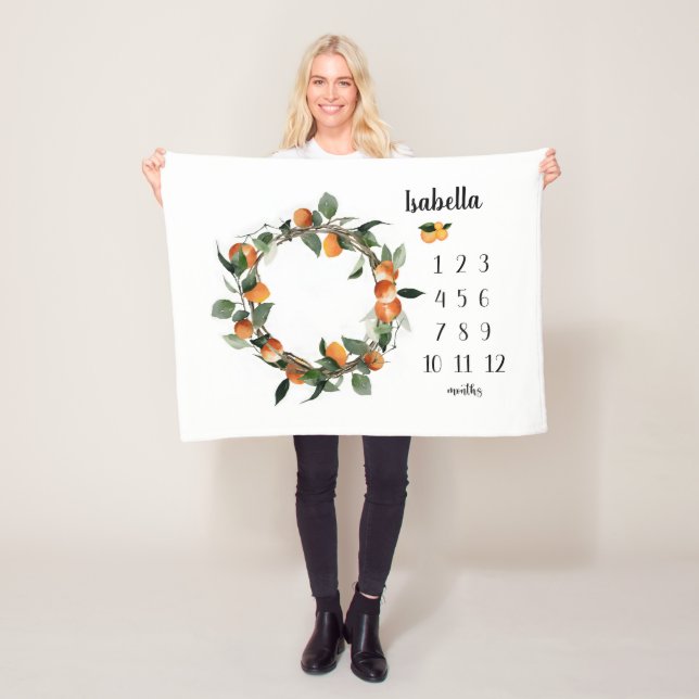 Orange Girl Milestone Blanket, Oranges Monthly Bab Fleece Blanket (In Situ)