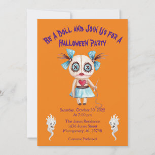 Orange Girl Voodoo Doll Halloween Party Invitation