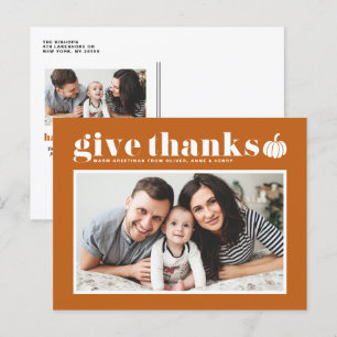 Orange Give Thanks Photo Happy Thanksgiving Holiday Postcard
