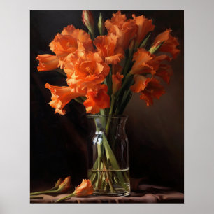 Orange Gladiolus Flowers Art Print Poster