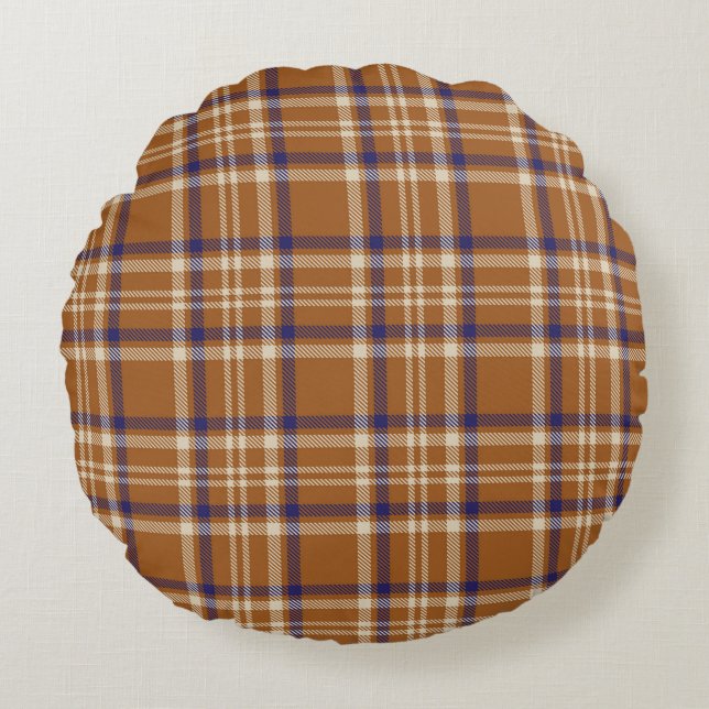 Orange Glen Plaid textured seamless patternabstrac Round Cushion (Front)