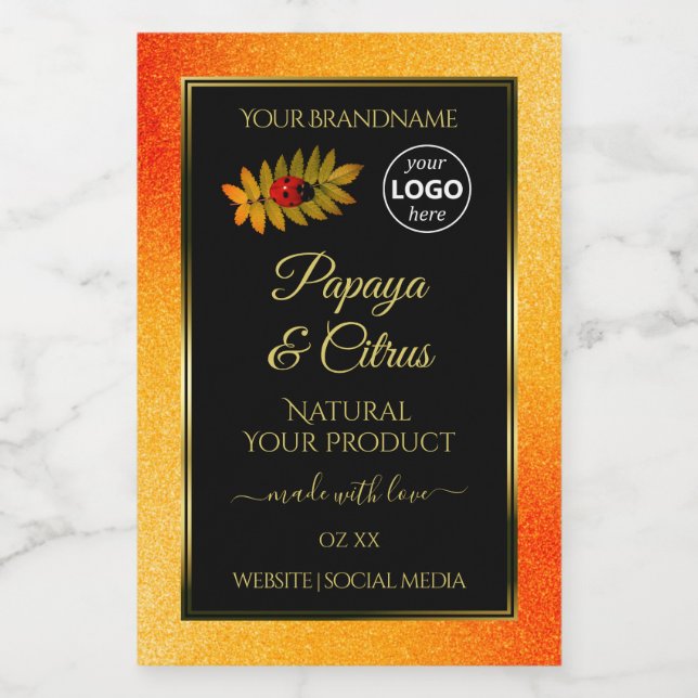 Orange Glitter Black Product Labels Ladybug Logo (Single Label)