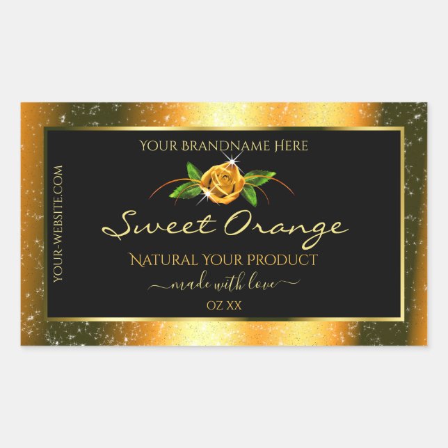 Orange Glitter Black Product Labels Rose Flower (Front)