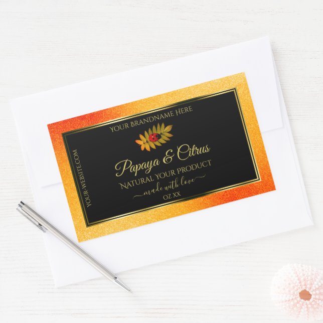 Orange Glitter Black Product Labels with Ladybug (Envelope)