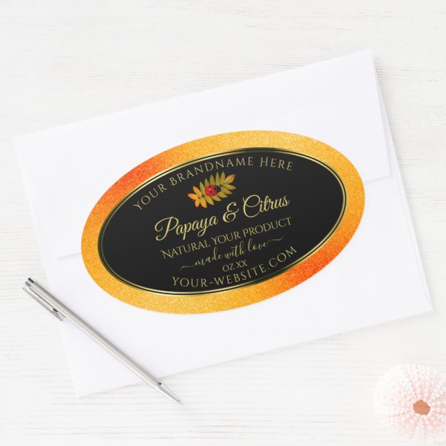 Orange Glitter Black Product Labels with Ladybug (Envelope)
