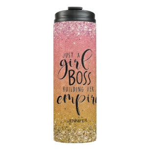 Orange Glitter Girl Boss Name Building Empire Thermal Tumbler