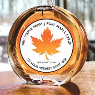 Orange Glitter Maple Leaf Maple Syrup Label