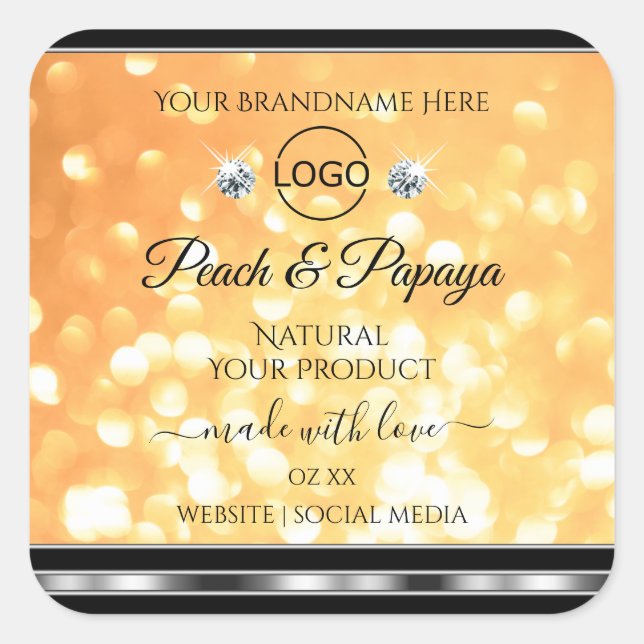 Orange Glitter Product Label Sparkle Diamonds Logo (Front)