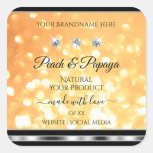 Orange Glitter Product Labels Sparkling Diamonds