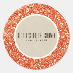 Orange Glitter & Rustic Kraft Fall Sparkle Favour Classic Round Sticker