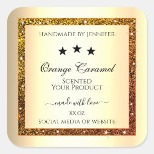 Orange Glitter Sparkle Product Labels Gold Effect