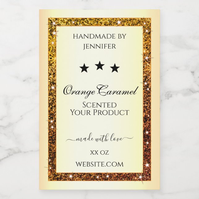 Orange Glitter Sparkle Product Labels Gold Effect (Single Label)