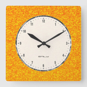 Orange Glitter & Sparkless Texture Square Wall Clock