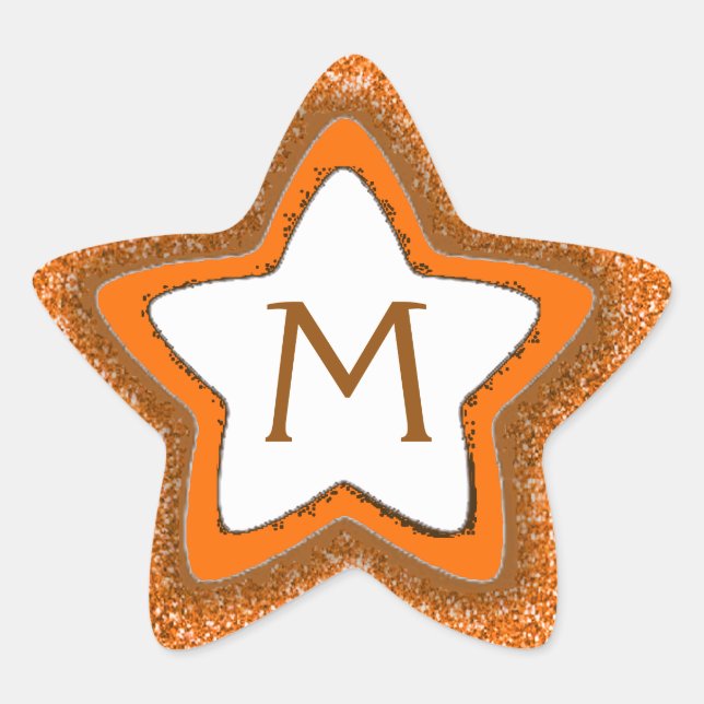 Orange glitter star customisable monogram stickers (Front)