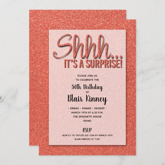 Orange Glitter SURPRISE Birthday Invitations (Front/Back)