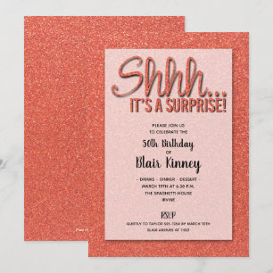 Orange Glitter SURPRISE Birthday Invitations