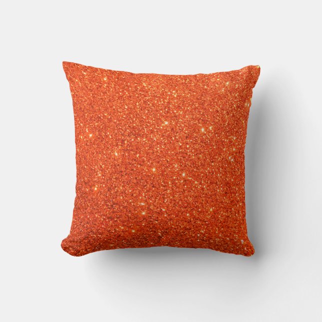 Orange Glitter Throw Pillow (Front)
