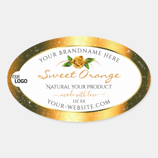 Orange Glitter White Product Labels Rose Add Logo (Front)