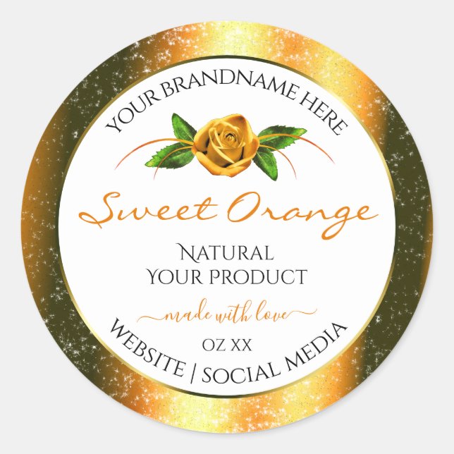 Orange Glitter White Product Labels Rose Flower (Front)