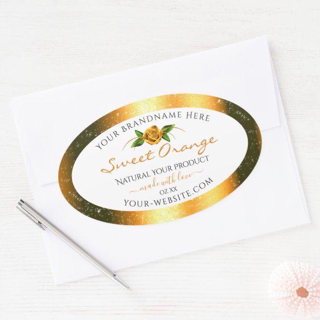 Orange Glitter White Product Labels Rose Flower (Envelope)