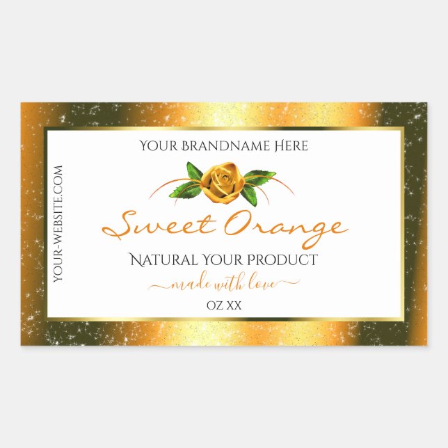 Orange Glitter White Product Labels Rose Flower (Front)