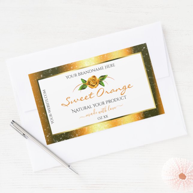 Orange Glitter White Product Labels Rose Flower (Envelope)