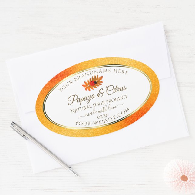 Orange Glitter White Product Labels with Ladybug (Envelope)