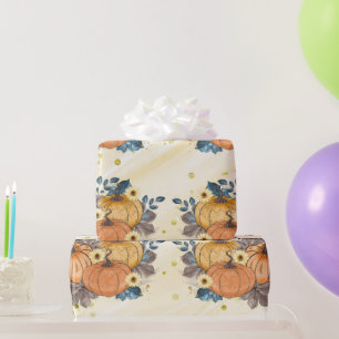 Orange Glittery Pumpkins On Glittery Yellow Thanks Wrapping Paper