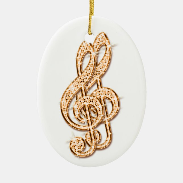 Orange Glitzy Sparkly Diamond Music Notes Ceramic Tree Decoration (Front)