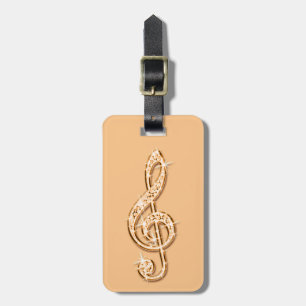 Orange Glitzy Sparkly Music Notes Luggage Tag