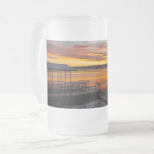 Orange Glory Morning Painterly Frosted Glass Beer Mug