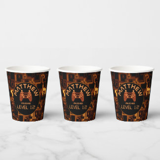 Orange Glow Video Game Controller Paper Cups