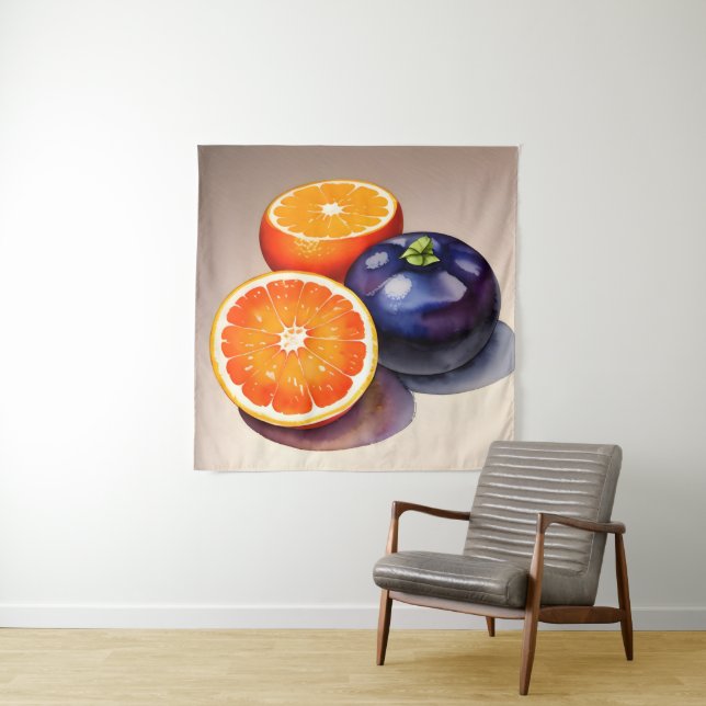 Orange Glow Watercolor Tapestry (In Situ)