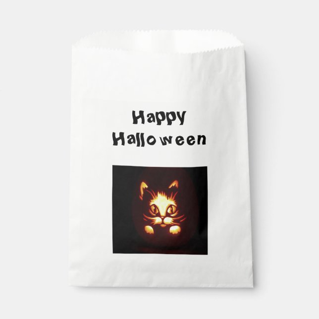 Orange Glowing Halloween Cat Favour Bags (Front)