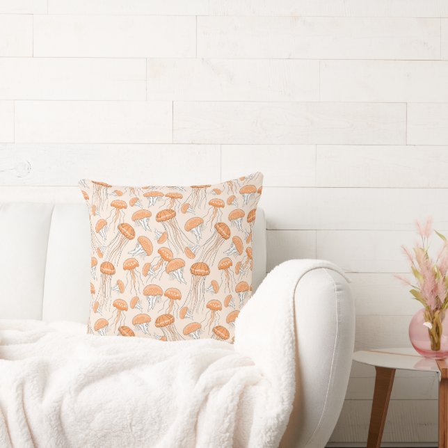 Orange glowing jelly fish pattern cushion (Couch)