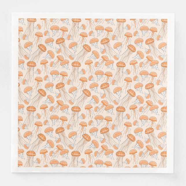 Orange glowing jelly fish pattern napkin (Front)