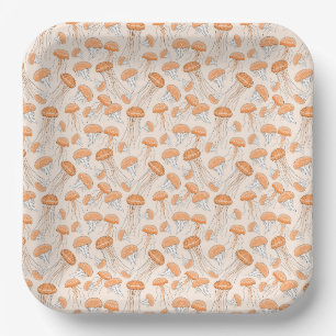 Orange glowing jelly fish pattern paper plate