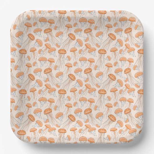 Orange glowing jelly fish pattern paper plate (Front)