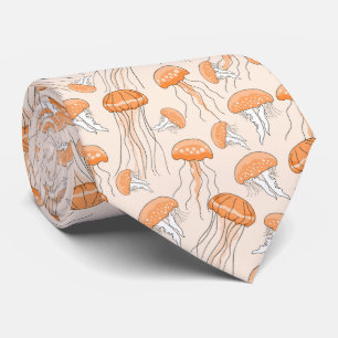 Orange glowing jelly fish pattern tie