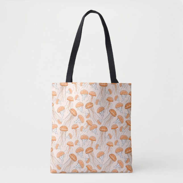 Orange glowing jelly fish pattern tote bag (Front)