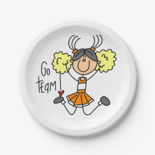 Orange Go Team Cheerleader Paper Plates