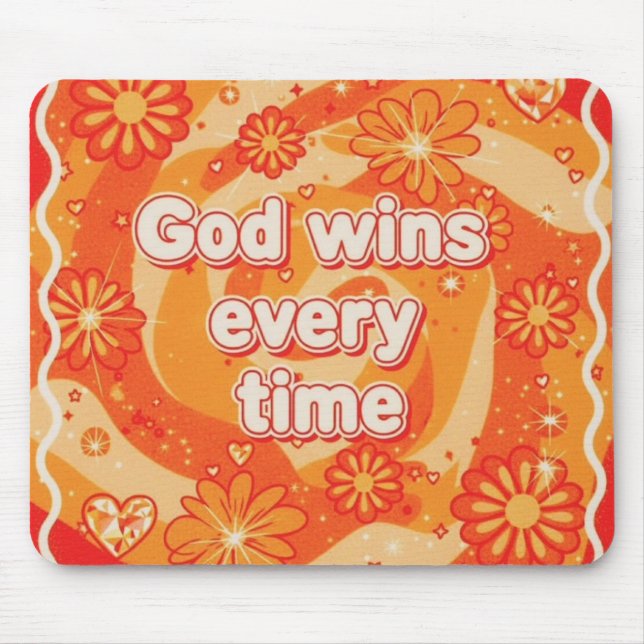 orange God wins everytime christian faith Mouse Mat (Front)