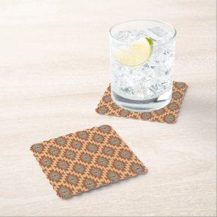Orange, Gold and Aqua Southwestern Pattern Paper Coaster