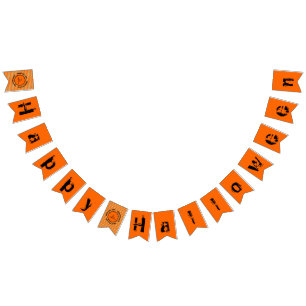 Orange Gold Black Stripes Happy Halloween Scary    Bunting