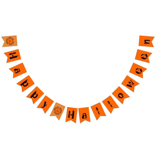 Orange Gold Black Stripes Happy Halloween Scary    Bunting (All)